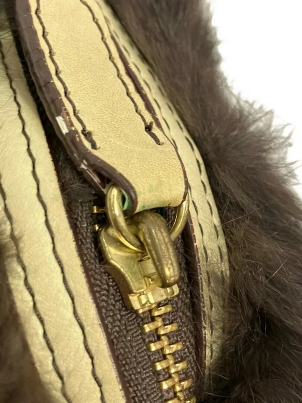 SAZABY Dark Brown Cream Fur Leather Shoulder Bag